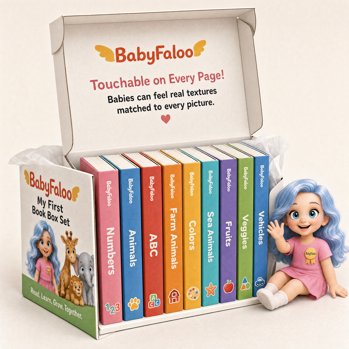 BabyFaloo 10-Book Touch & Feel Set | Sensory Board Books for Babies & Toddlers (6 Months - 3 Years)